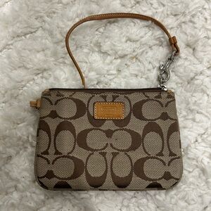 Coach Tan and Brown Signature Wristlet